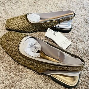 Zara Gold Sling Back Flats